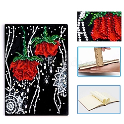 DIY Diamond Painting Notebook Kits, including PU Leather Book, Resin Rhinestones, Diamond Sticky Pen, Tray Plate and Glue Clay, Rose Pattern, 210x150mm, 50 pages/book(DIAM-PW0001-198-15)