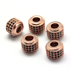 Rack Plating Brass Cubic Zirconia European Beads, Large Hole Beads, Long-Lasting Plated, Column, Rose Gold, 9x7mm, Hole: 4mm(ZIRC-S023-02RG)