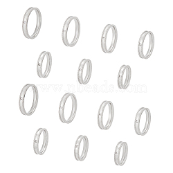 14Pcs 7 Size Crystal Rhinestone Grooved Finger Ring, Textured 201 Stainless Steel Jewelry for Men Women, Stainless Steel Color,  US Size 5 1/4~12 3/4(15.9~22mm), 2Pcs/size(RJEW-UN0002-55P)
