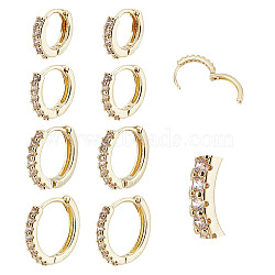 8Pcs 4 Styles Brass Clear Cubic Zirconia Hoop Earrings, Flat Round, Golden, 10~16x2mm(EJEW-DR0001-02G)