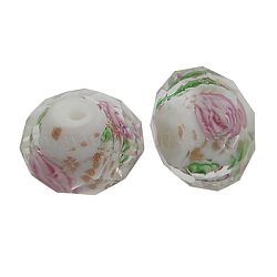 Handmade Gold Sand Lampwork Beads, Inner Flower, Faceted, Rondelle, White, about 8mm in diameter, 6mm thick, hole: 1.5mm(X-L26BN011)