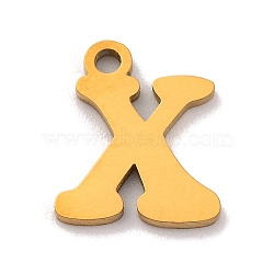 201 Stainless Steel Charms, Laser Cut, Letter Charm, Letter X, 10.5x9x1mm, Hole: 1.2mm(STAS-U016-01G-X)