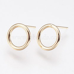 Long-Lasting Plated Brass Stud Earrings, Nickel Free, Ring, Real 18K Gold Plated, 10x1.5mm, Pin: 0.7mm(KK-K227-061G-NF)