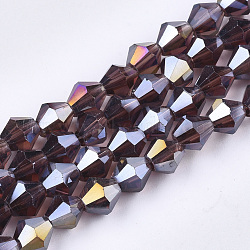 Electroplate Glass Beads Strands, AB Color Plated, Faceted, Bicone, Purple, 7.5~8x7.5~8mm, Hole: 1.5mm, about 40pcs/strand, 11.81 inch(EGLA-Q118-8mm-B01)
