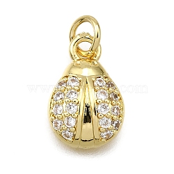 Brass Micro Pave Cubic Zirconia Pendants, Ladybird, Long-Lasting Plated, Lead Free & Cadmium Free, Rack Plating, with Jump Ring, Real 18K Gold Plated, 14x9.5x4mm, Hole: 3.5mm(KK-Z100-04G)