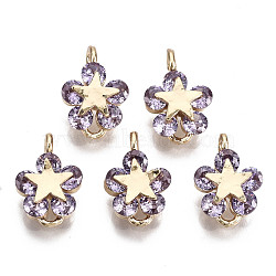 Brass Micro Pave Cubic Zirconia Charms, Flower, Long-Lasting Plated, Light Gold, Plum, 11.5x8x3.5mm, Hole: 1.2mm(KK-R111-022F)