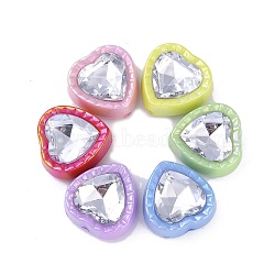 UV Plating Iridescent Acrylic with Rhinestone Beads, Flat Round, Mixed Color, 22.5x20x11mm, Hole: 2.5mm(X-OACR-B021-08)