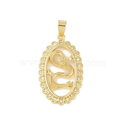 Brass Micro Pave Clear Cubic Zirconia Pendants, Real 18K Gold Plated, Dragon, Oval, 38.5x23x6mm, Hole: 7.5x4.5mm(KK-E111-36B-G)