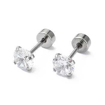 304 Stainless Steel Crystal Rhinestone Ear False Plugs, Gauges Earrings for Women Men, Stainless Steel Color, 5mm