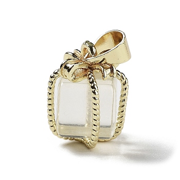 Natural Citrine Gift Box Charms, with Golden Plated Brass Bowknot, 15x11x11mm, Hole: 4.5x3.5mm