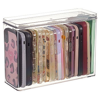 PET Mobile Phone Case Storage Box, Rectangle Multifunctional Phone Case Organizer with Lid, Clear, 255x91x183mm