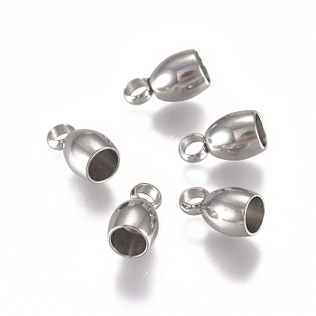 201 Stainless Steel Cord Ends, End Caps, Stainless Steel Color, 8x4.5mm, Hole: 1.8mm, Inner Diameter: 3mm