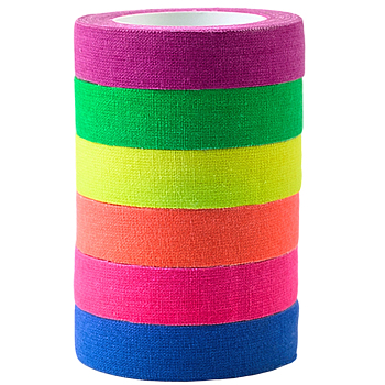 6Pcs Cotton Fluorescent Adhesive Tape, Mixed Color, 15mm, 5m/pc