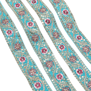 Polyester Embroidery Paillette Ribbon, Clothes Accessories, Dark Cyan, 1-5/8 inch(41mm)