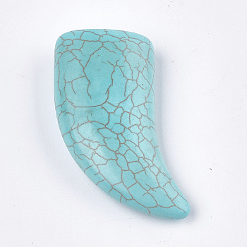Synthetic Turquoise Beads, Dyed, No Hole/Undrilled, Scabbard/Tusk Shape, Turquoise, 48x25x12mm