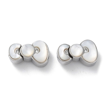 Brass Box Clasps, with Shell, Bowknot, Real Platinum Plated, 10.5x17x7mm, Hole: 1.2mm