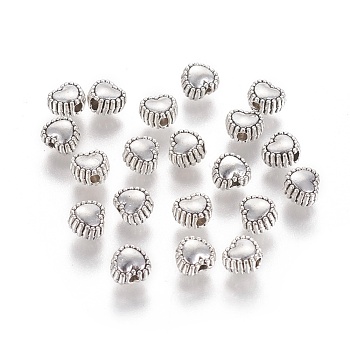 Tibetan Style Alloy Beads, Cadmium Free & Lead Free, Heart, Antique Silver, 5x6x4mm, Hole: 1.5mm