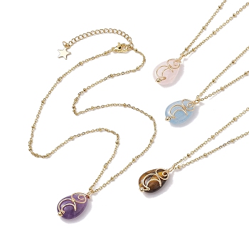 Natural Mixed Gemstone with Brass Pendants Necklaces, Teardrop, 18.11 inch(46cm)