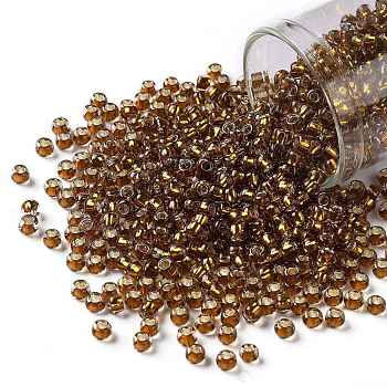 TOHO Round Seed Beads, Japanese Seed Beads, (2156S) Silver Lined Honey Amber, 8/0, 3mm, Hole: 1mm, about 222pcs/10g