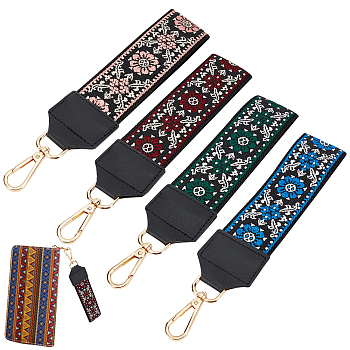 WADORN 4Pcs 4 Color Polyester Wristlet Short Bag Straps, Ethnic Style Flower Pattern Clutch Bag Straps, with Alloy Swivel Clasps, Mixed Color, 25.5x5x0.3~0.65cm, 1pc/color