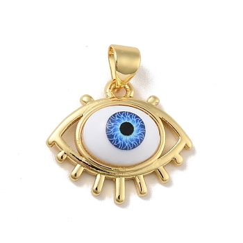 Brass Pendants, with Acrylic, Cadmium Free & Lead Free, Long-Lasting Plated, Evil Eye, Real 18K Gold Plated, Royal Blue, 16.5x19x6mm, Hole: 4x3.5mm