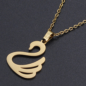 201 Stainless Steel Pendants Necklaces, with Cable Chains and Lobster Claw Clasps, Swan, Golden, 17.71 inch(45cm), 1.5mm