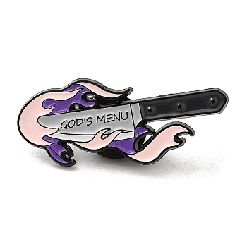 Knife with Word God's Menu Enamel Pins, Black Alloy Brooches for Clothes Backpack Women, Light Grey, 16x36x1.3mm