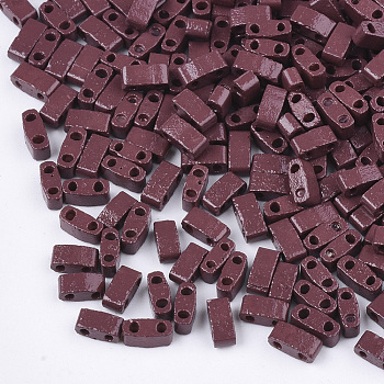 2-Hole Baking Paint Glass Seed Beads, Rectangle, Brown, 4.5~5.5x2x2~2.5mm, Hole: 0.5~0.8mm