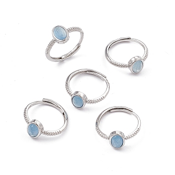 Oval Natural Aquamarine Adjustable Rings, Platinum Tone Brass Jewelry for Women, 1.3~2.3mm, Inner Diameter: 17mm