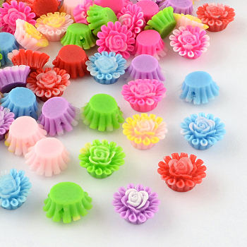 Resin Beads, Flower, Mixed Color, 14x14x7mm, Hole: 1mm