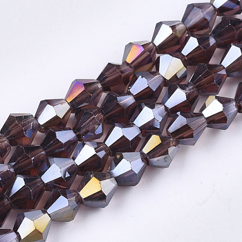 Electroplate Glass Beads Strands, AB Color Plated, Faceted, Bicone, Purple, 7.5~8x7.5~8mm, Hole: 1.5mm, about 40pcs/strand, 11.81 inch