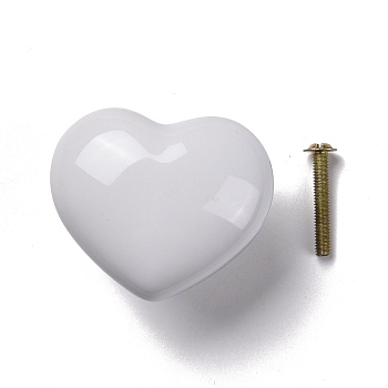 Heart-shaped Porcelain Cabinet Door Knobs, Kitchen Drawer Pulls Cabinet Handles, with Iron Screws, White, 43.5x51x36mm