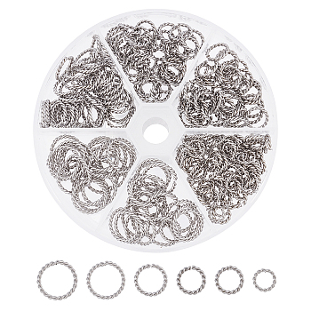 240Pcs 6 Style 304 Stainless Steel Twist Open Jump Rings, Stainless Steel Color, 40pcs/style