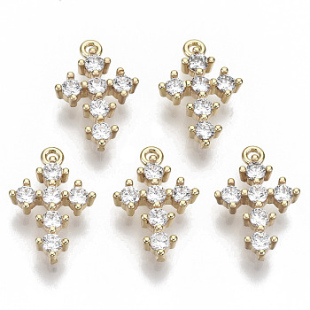 Brass Micro Pave Cubic Zirconia Pendants, Nickel Free, Real 18k Gold Plated, Cross, Clear, 16x11x3mm, Hole: 1.2mm