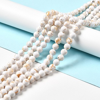 Synthetic Turquoise and Sea Shell Assembled Beads Strands, Dyed, Round, Creamy White, 6mm, Hole: 1.2mm, about 65pcs/strand, 15.75''(40cm)