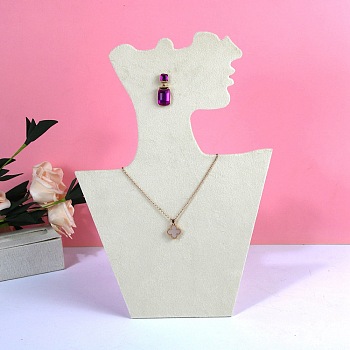 Cardboard Covered with Velvet Necklace & Earring Display Stands, Tabletop Bust Jewelry Holder for Necklace Earring Storage, Photo Props, Old Lace, 29.5x20.8x0.9cm, Unfold: 10x20.8x25.5cm