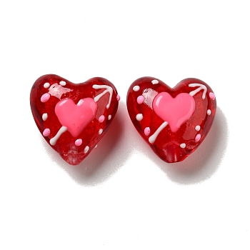 Handmade Lampwork Beads, Heart with Arrow Through the Heart, Red, 19~20.5x20~20.5x11.5~13.5mm, Hole: 2.5mm