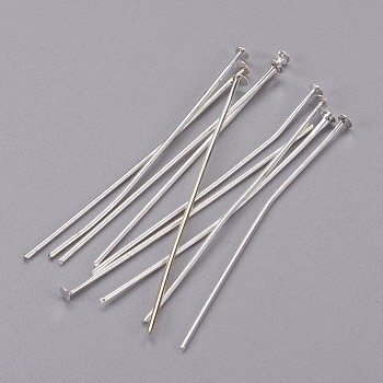 Jewelry Findings, Cadmium Free & Lead Free, Iron Flat Head Pins, Silver, 40x0.75~0.8mm, 20 Gauge, about 5300pcs/1000g, Head: 2mm