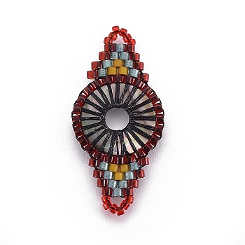 MIYUKI & TOHO Handmade Japanese Seed Beads Links, Loom Pattern, Rhombus, Dark Red, 31~32x15~15.7x1.7~2.1mm, Hole: 1.4~1.8mm
