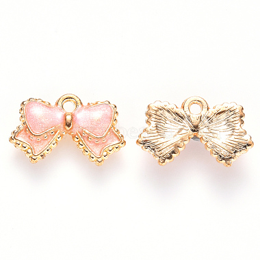 Light Gold Pink Bowknot Alloy+Enamel Pendants