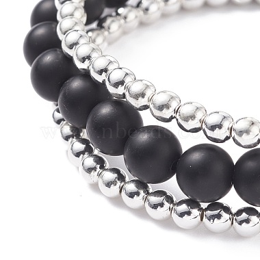 3 pièces 3 style rond synthétique noir pierre et hématite perlé ensemble de bracelets extensibles(BJEW-JB07688-03)-6