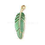 Spray Painted 304 Stainless Steel Pendants, Feather Shape Charms, Real 18K Gold Plated, PVD Vacuum Plating, Long-Lasting Plated, Green, 34x10x2.5mm, Hole: 1.8mm(STAS-C174-12G-02)