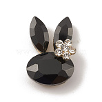Alloy Cabochons, with Glass Rhinestone, Ligh Gold, Rabbit, Black, 27x19x10mm(GLAA-B010-01KCG-02)