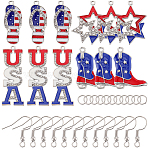 DIY Independence Day Earring Making Kit, Including Star & Word & Slippers & Boot Alloy Enamel Pendants with Rhinestone, 304 Stainless Steel Earring Hooks, Mixed Color, 48Pcs/box(DIY-SC0022-75)