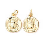 Brass Charms, Flat Round with Cockroach Charms, Cadmium Free & Lead Free, Rack Plating, Long-Lasting Plated, with Jump Ring, Real 18K Gold Plated, 12x9.5x2mm, Hole: 2.3mm(KK-D019-21G)