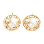 304 Stainless Steel Enamel Pendants, Floral Ring Shape Charms, ABS Plastic Pearl, Ion Plating(IP), Long-Lasting Plated, Real 18K Gold Plated, 47x46x16mm, Hole: 2.7mm(STAS-L314-01G)