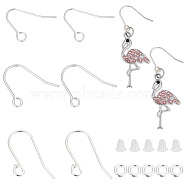 6 Pairs 3 Style 925 Sterling Silver Earring Hooks, Shepherd's Hook Ear Wire, with S925 Stamp and with 20Pcs Plastic Ear Nuts and 20Pcs Jump Rings, Silver, 10.5~18.5x12~14.5x0.5~1.5mm, Hole: 1.2~2mm, Pin: 0.5~0.7mm, 2 Pair/style(FIND-GO0001-70)