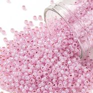 TOHO Round Seed Beads, Japanese Seed Beads, (PF2105) PermaFinish Pink Opal Silver Lined, 11/0, 2.2mm, Hole: 0.8mm, about 50000pcs/pound(SEED-TR11-PF2105)