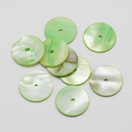 Dyed Natural Shell Beads, Disc/Flat Round, Heishi Beads, Pale Green, 20x2mm, Hole: 2mm(X-SHEL-P004-06H)