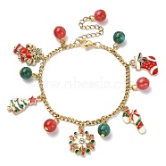 Christmas Sock & Tree & Snowflake Alloy Enamel Charm Bracelets, 304 Stainless Steel Curb Chains Bracelet, Colorful, 7-1/4 inch(18.5cm)(BJEW-JB09526)